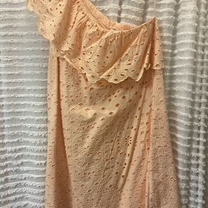 VGUC Loft eyelet one shoulder dress w ruffle detail.